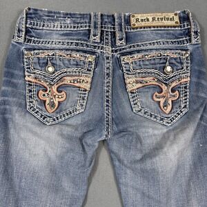 ROCK REVIVAL Yui Skinny Stretch Jeans Women's 25 rhinestones RARE COLOR WHISKERS